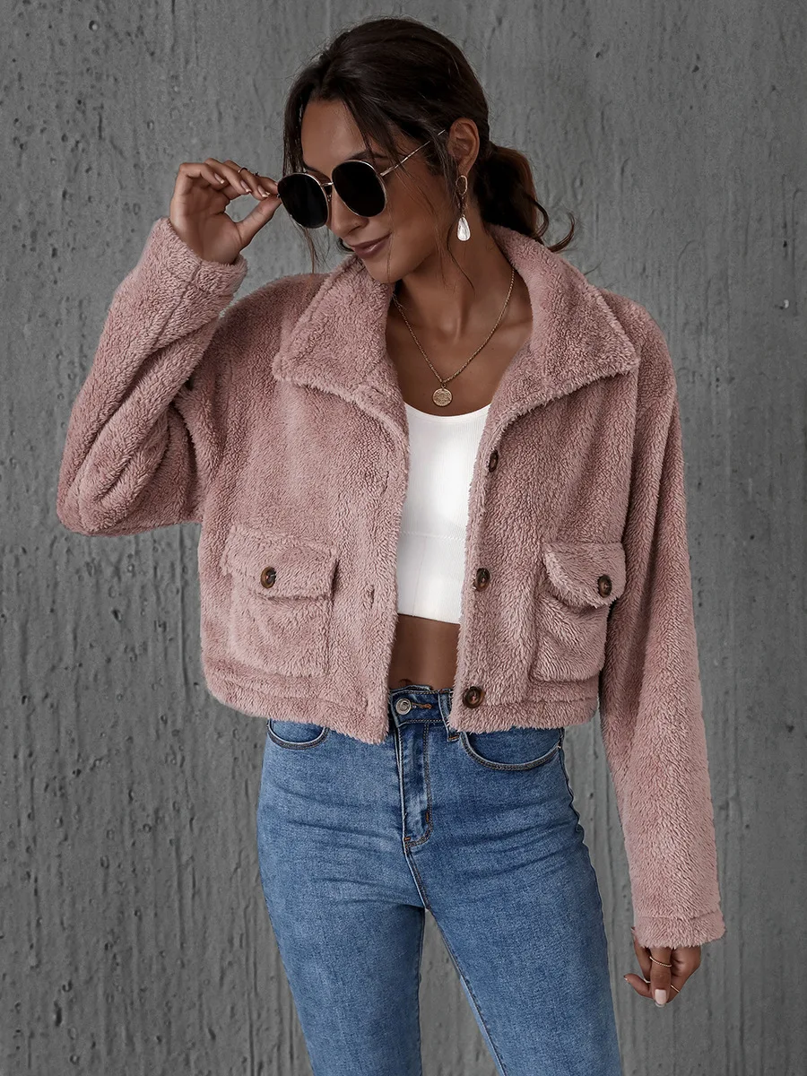 

Women's Fall Coat Casual Single Breasted Imitation Fur Top Party Clothes Lapel Neck Loose Warm Side Pocket Long Sleeve Clothes