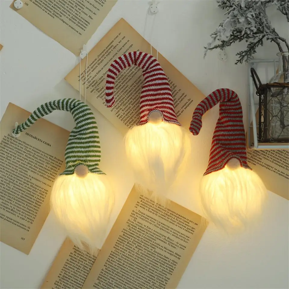 Christmas Faceless Doll Led Light Striped Cap Figurine Ornament