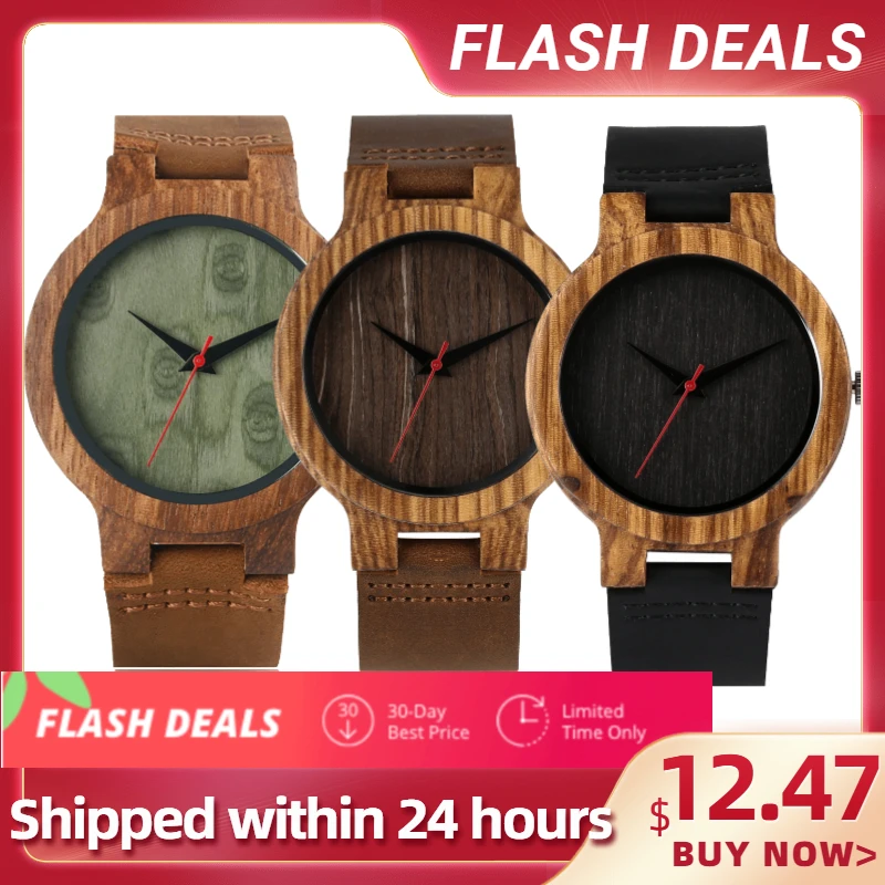 Relógio de Madeira de Bambu para Mulheres dos Homens Relógio de Madeira Reloj de Madera Presente Superior Preto Café Verde Dial Natural Couro Genuíno Masculino Hora 2020 –