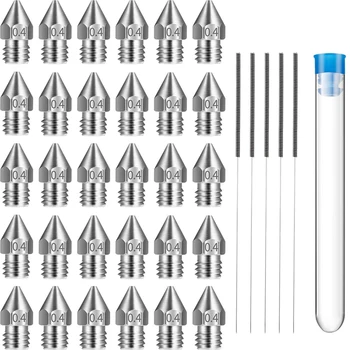 

30 Pieces 3D Printer Extruder Nozzles 0.4mm MK8 Ender 3D Printer Extruder Nozzle with 5 Needles