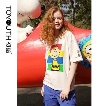 

Toyouth 2020 Summer New Arrival Short Sleeve Round Neck Embroidery Print Loose Cotton T-shirt For Women Girl Female
