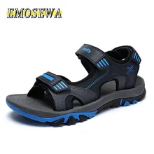 EMOSEWA/брендовые летние мужские сандалии Мужская Летняя обувь на липучке г. Модная Водонепроницаемая Повседневная пляжная обувь синий цвет, большие размеры 40-45
