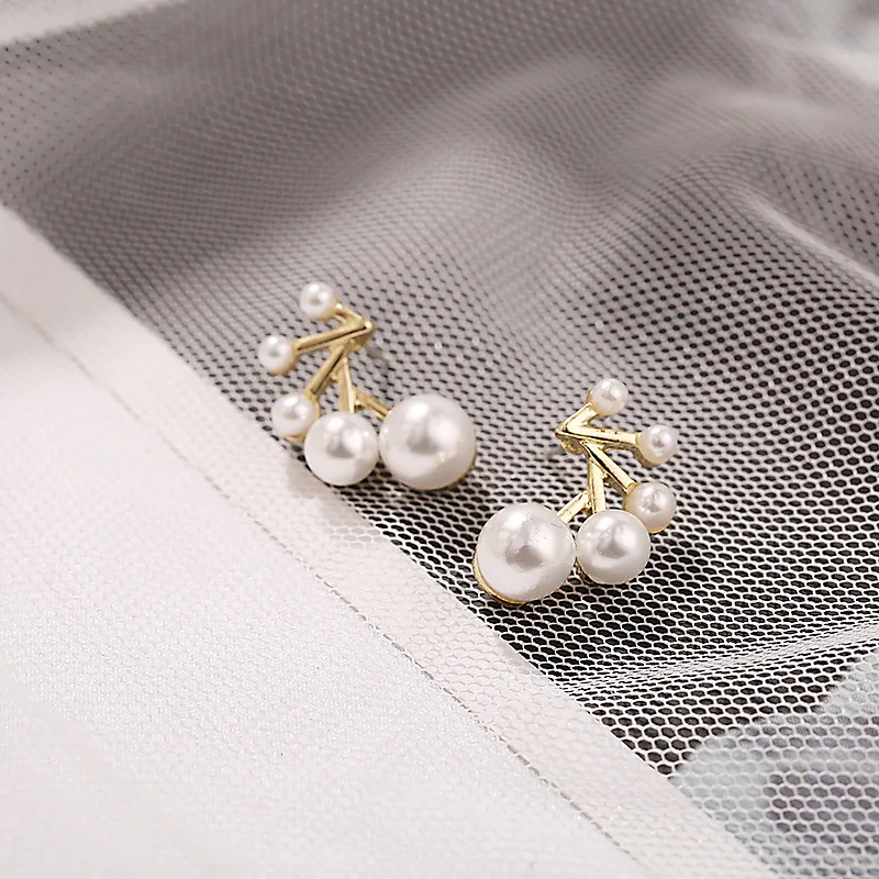 

S925 Needle Korea Design Simple Stud Earrings Metal Simulated Pearls Geometric Earrings For Women Girl Gift
