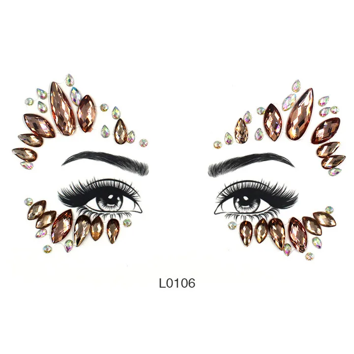 6   Crystal Face Stickers For Women Wedding Birthday Masquerade Diy Jewelry Colorful Rhinestone Stickers Eyebrow Eye Face Sticker