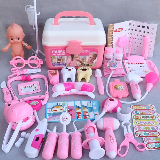 44 Pcs/Set Girls Role Play Doctor Game Medicine Simulation Dentist Treating Teeth Pretend Play Toy For Toddler Baby Kids 1