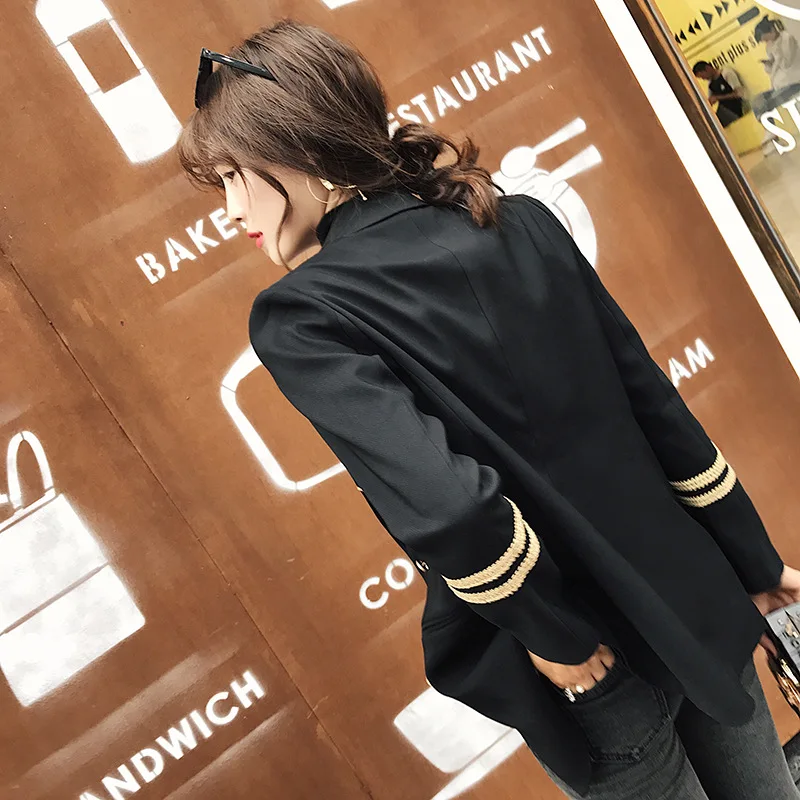 

South Korea Dongdaemun Mid-length Navy Style Embroidered Small Suit Coat Women's Loose-Fit Slimming Leisure Suit