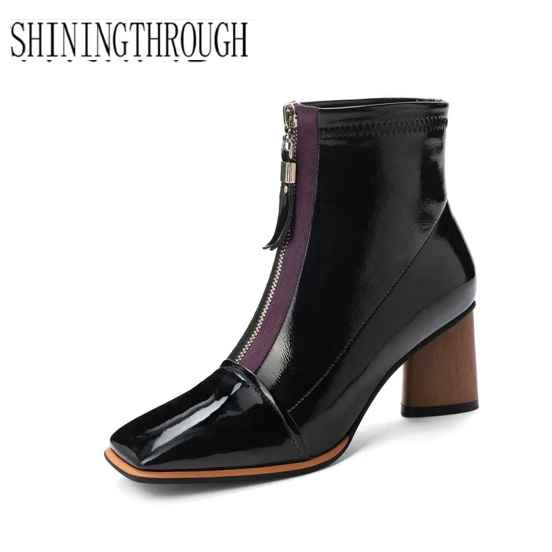 

Women Boots 2019 Genuine Leather Chelsea Boots Handmade Ankle Boots Brand Square Toe Shoes Woman Plush Size