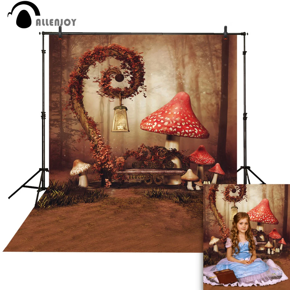 

Allenjoy photography backdrops Mushroom Fairy alice in wonderland party child photocall photobooth Background for photo studio