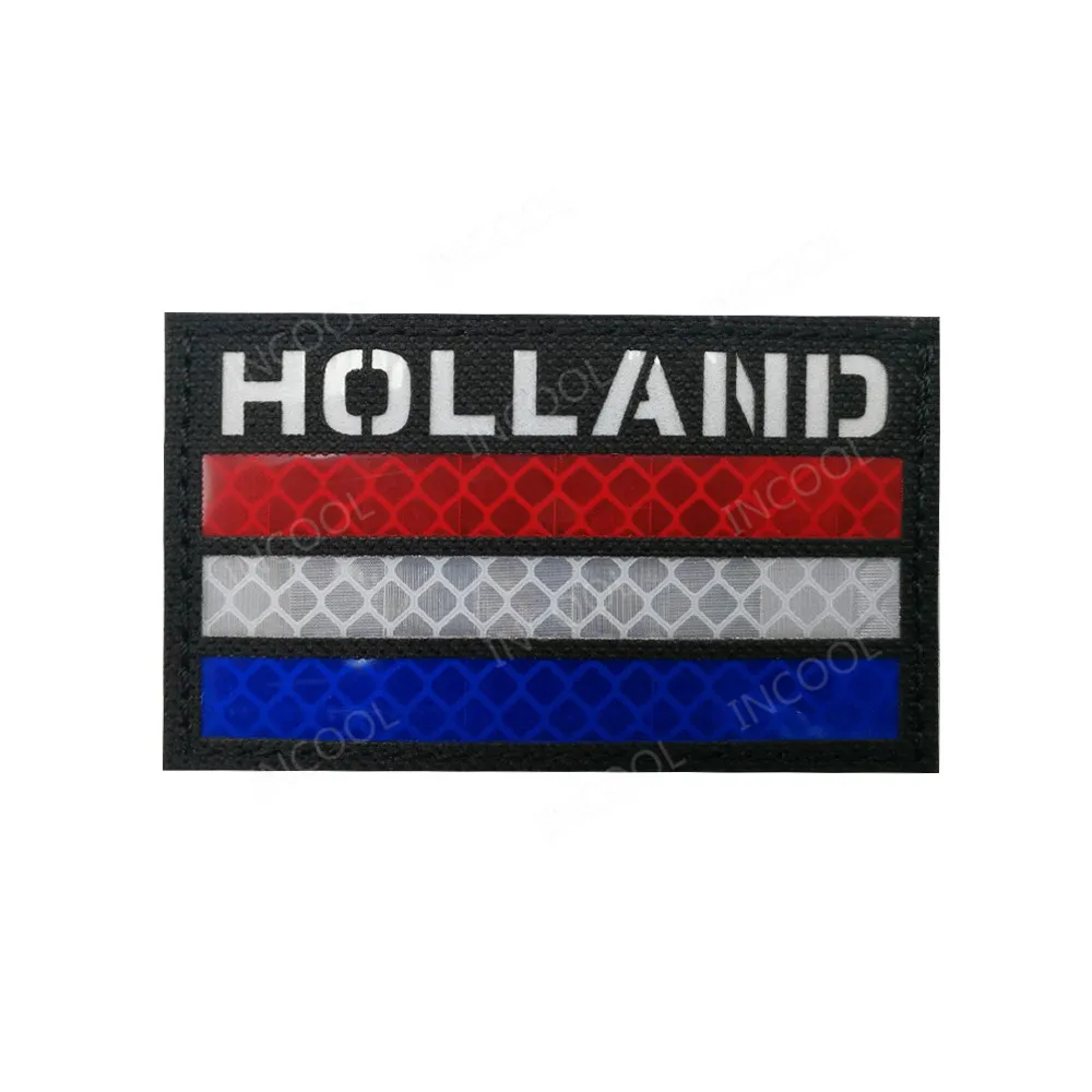 Netherlands Flag IR Reflective Multicam Patch Embroidered Patches Army Military Tactical Emblem Holland Flags Embroidery Badges 