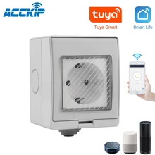 Acckip wifi inteligente ip55 design à prova dwaterproof água soquete para android ios para google wifi interruptor de parede casa automação inteligente plugue da ue