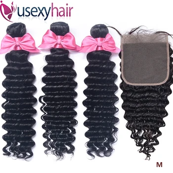 

Brazilian Deep Wave Human Hair 3 Bundles With 4x4 5x5 Lace Closure Remy Brazilian Hair Bundles With Closure