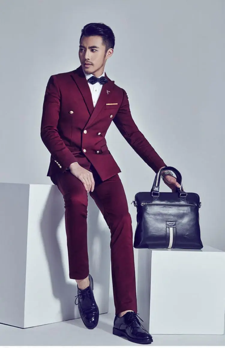 Traje hombre, корейский,, винный, красный, мужской, тонкий костюм, двубортный, для хоста, бизнес, для вечеринки, мужской, певец, костюм, homme, мужская одежда
