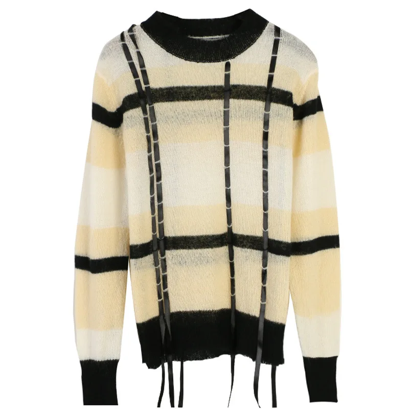 

Shuchan Mohair Sweaters Fashion 2019 Women Plaid Tassel Autumn Winter New Items Women Sweater and Pullovers yellow red 10998