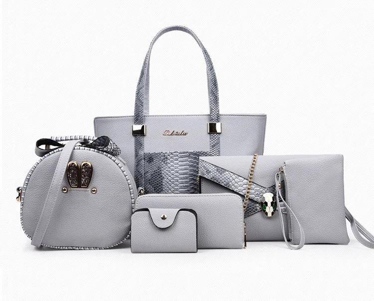 Gray Bag 1 Набор/6 шт змеиная кожа женская сумка-тоут Роскошная змеиная кожа сумка на плечо большая сумка для покупок модный кошелек и сумочка - Цвет: Gray Bag