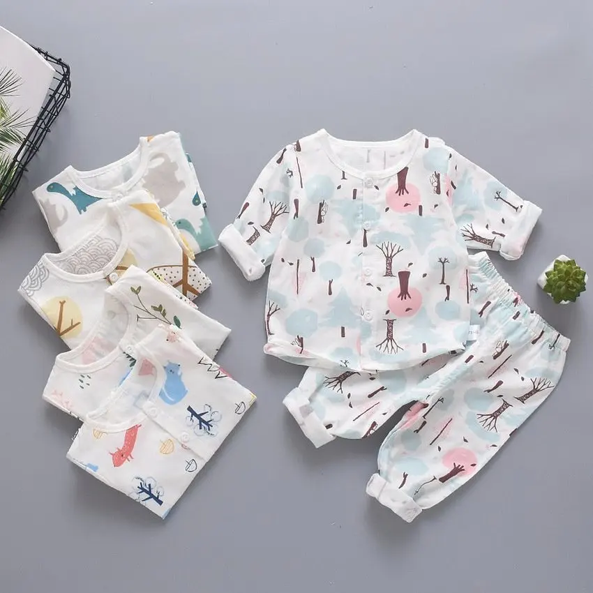 Babies Long-Sleeve Suit Summer Gauze Baby Pajamas Air Conditioning Clothes Set Pajama Romper Costume Boy Outfit |