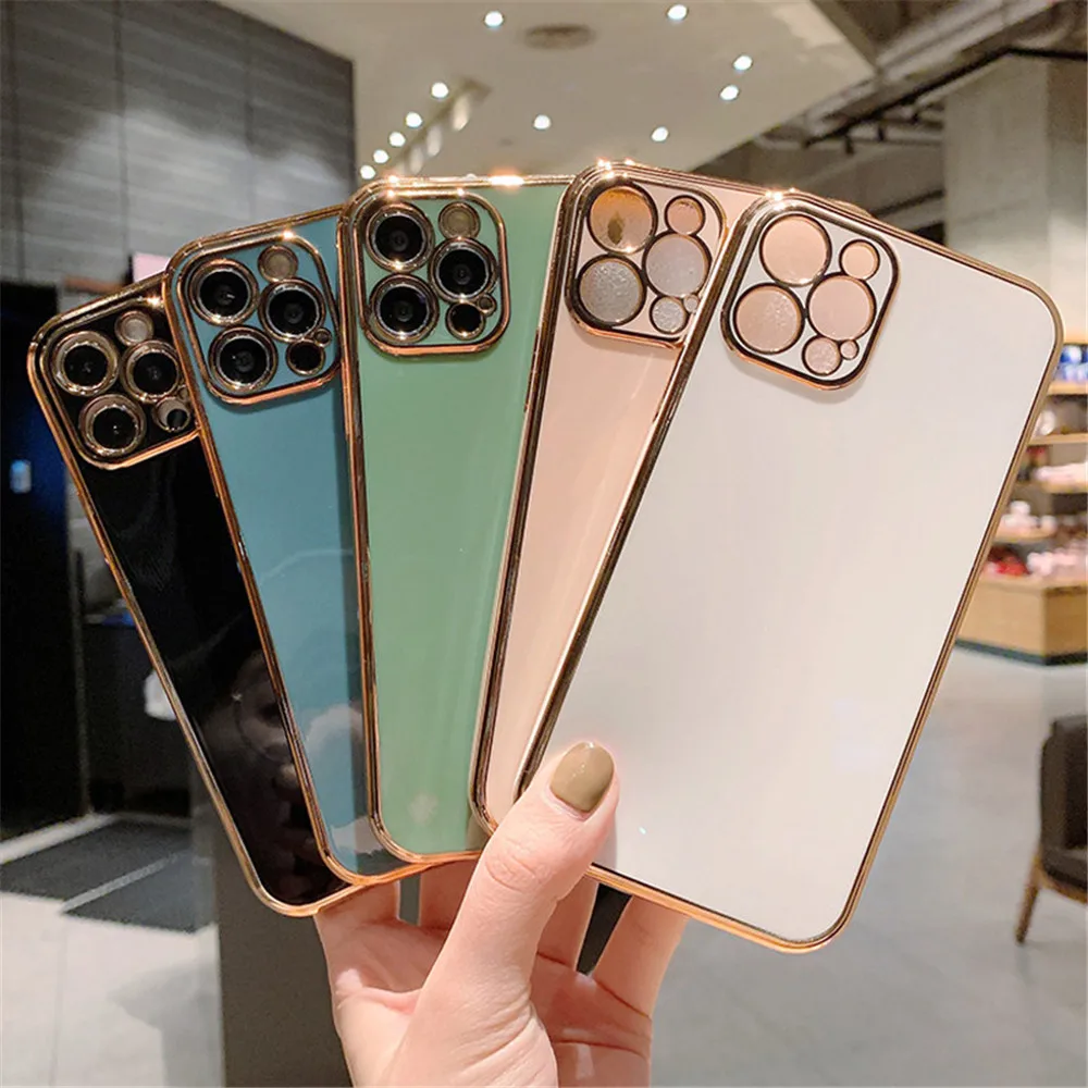 Ottwn Solid Plating Lens Protection Phone Case For iPhone 12 Pro Max 11 13 Pro Max X XR XS Max 7 8 6 Plus SE 2020 Soft TPU Cover iphone 12 pro max wallet case