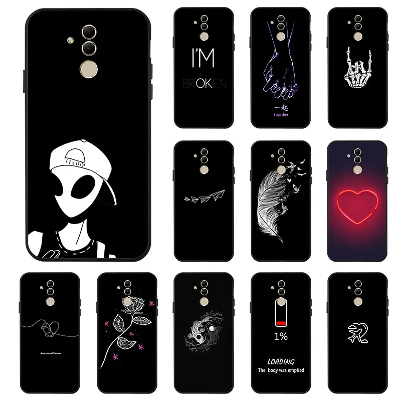 

Cover Case for Huawei Mate 20 Lite Pro X 3D Black Painted Cover For Huawei P Smart plus 2019 P8 Lite 2017 Nova 3i 4 Fundas Coque
