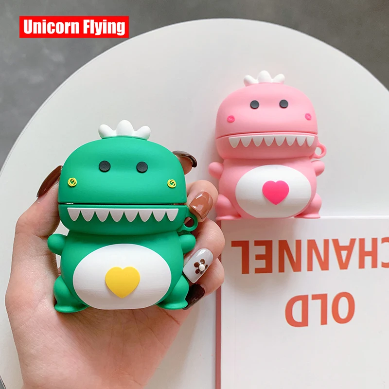 

LinXiang Lovely Cute 3D Couples Little Dinosaur Wireless Bluetooth Earphone Silicone Protective Case For Apple Airpods 1 2
