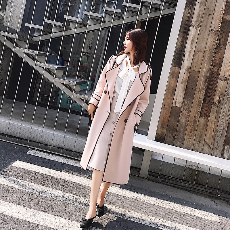 

2019 Autumn Trench Coat Mid-length Trend Simple Cool Slimming Slim Fit Versatile Long Sleeve Polo Collar