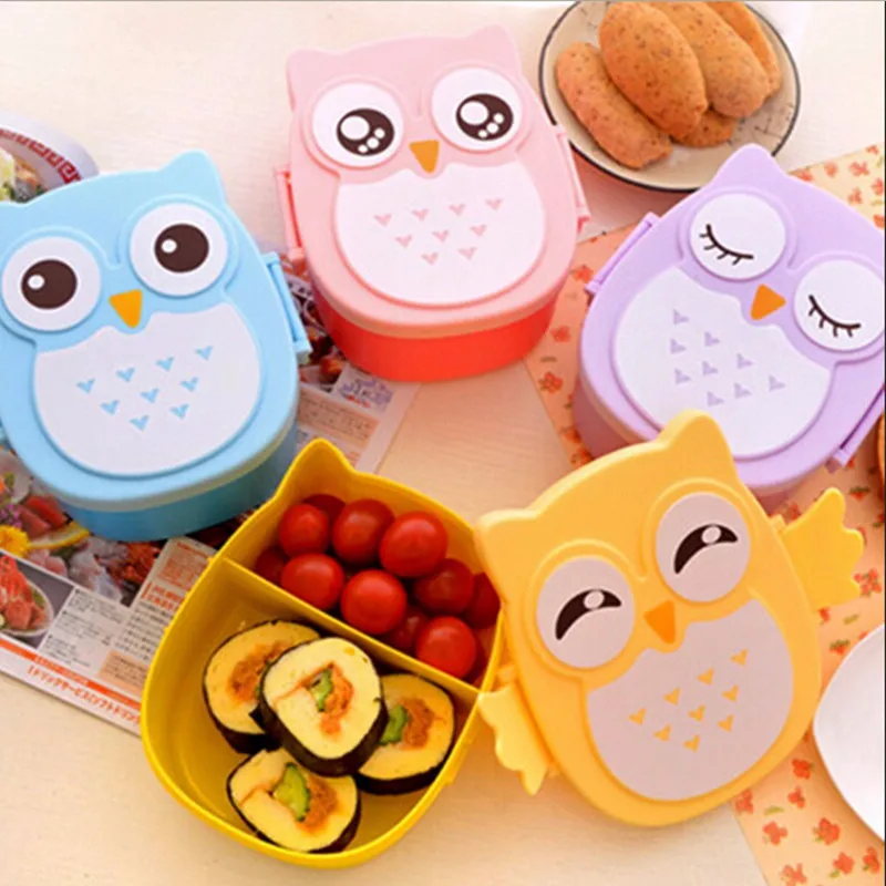 

New 3 Style cute owl japanese bento boxes sushi cartoon ruled lunchbox kids microwave plastic food containers