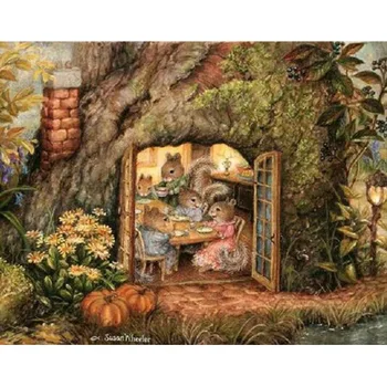 

Full Square Drill Diamond Embroidery 5D Diamond Painting Rabbit Dinner Family Cross Stitch Diamond Mosaic Needlework Art Crafts