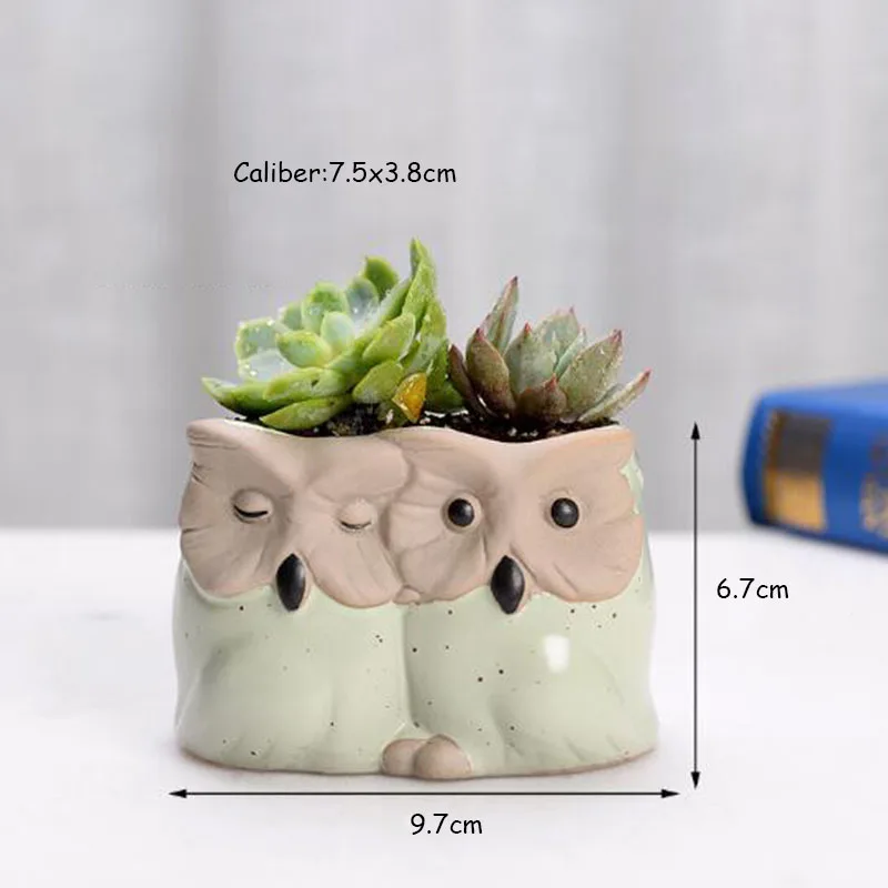 New Succulent Plants Flowerpot Couple Owl Flower Pot Green Planter Simple Style Ceramic Crafts Bonsai Planters Desktop Ornaments - Цвет: 2