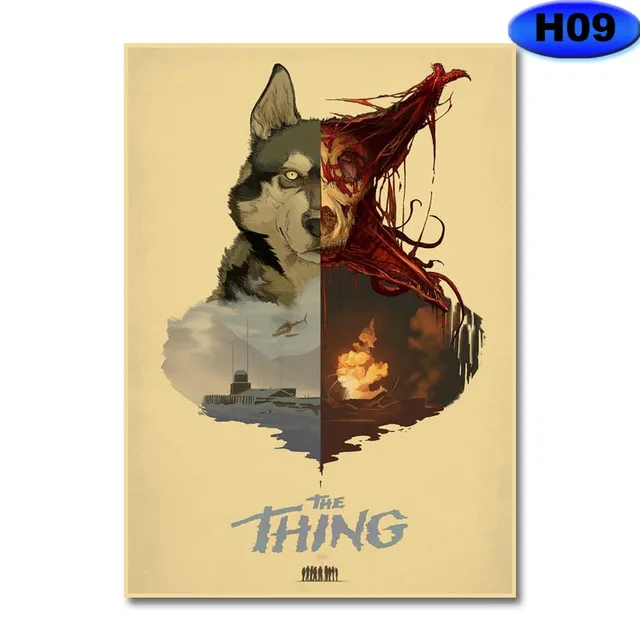 Retro Kraft Paper Movie Posters Classic Horror Movie The Thing Poster Home Decor Living Room Bar Cafe Art Painting Wall Sticker H09