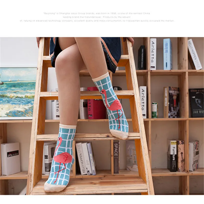 Весенние новые стильные носки Фламинго с героями мультфильмов, хлопковые носки, детские носки, носки для взрослых, дышащие тонкие носки