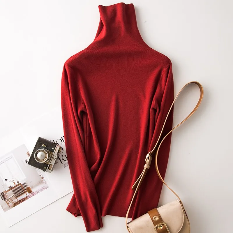 Women's Heap Turtleneck Full Needle Pullover Sweater Viscose Blend Base Model Winter Solid Female Jumper Colors#900 - Цвет: 12 Burgundy