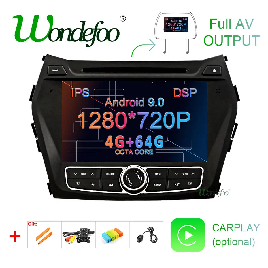 Top 64G DSP Android 9.0 IPS SCREEN AV Output CAR DVD PLAYER For Hyundai IX45 Santa fe 2013-2018 GPS player navigation radio stereo 0