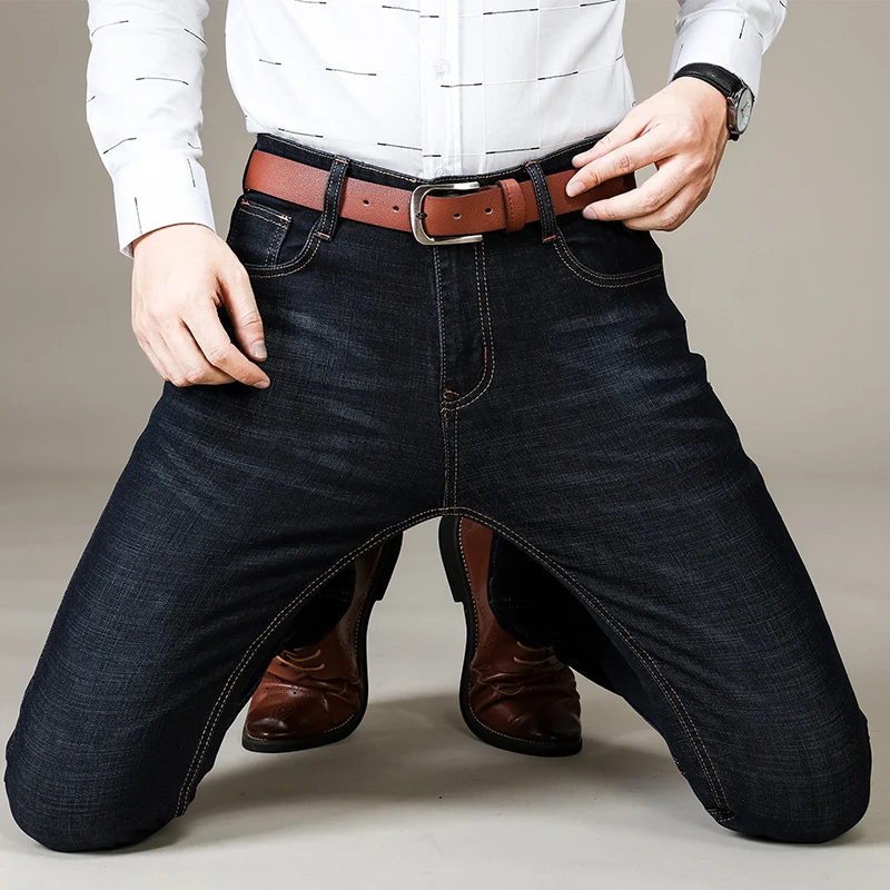 BrandMen Jeans Famous Brand 2021 Slim Straight Business Casual Black Elasticity Cotton Denim Pants Trousers Panta | Мужская одежда