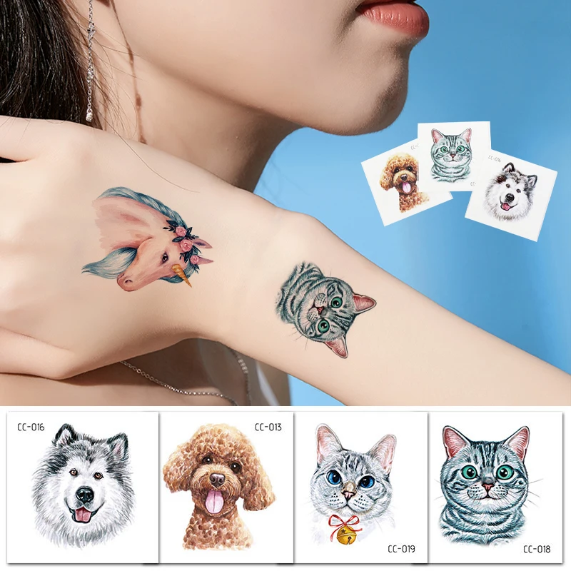 Tatouage Autocollant Animal Unisexe Animal Chat Chien Cheval Etanche Mignon Amusant Longue Duree Art Corporel Tatouage Temporaire 1 Piece Aliexpress