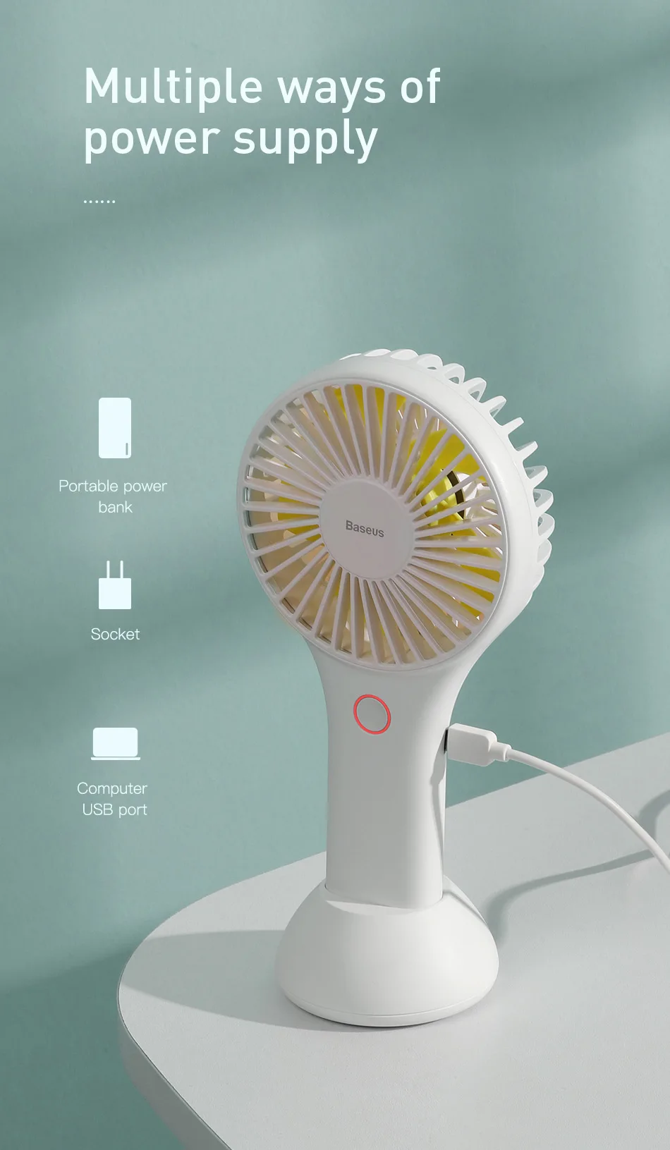Портативный вентилятор Baseus, портативный, USB, настольный, перезаряжаемый аккумулятор, 1800 мА/ч, удобный, воздушный, охлаждающий, электрический вентилятор для путешествий на открытом воздухе