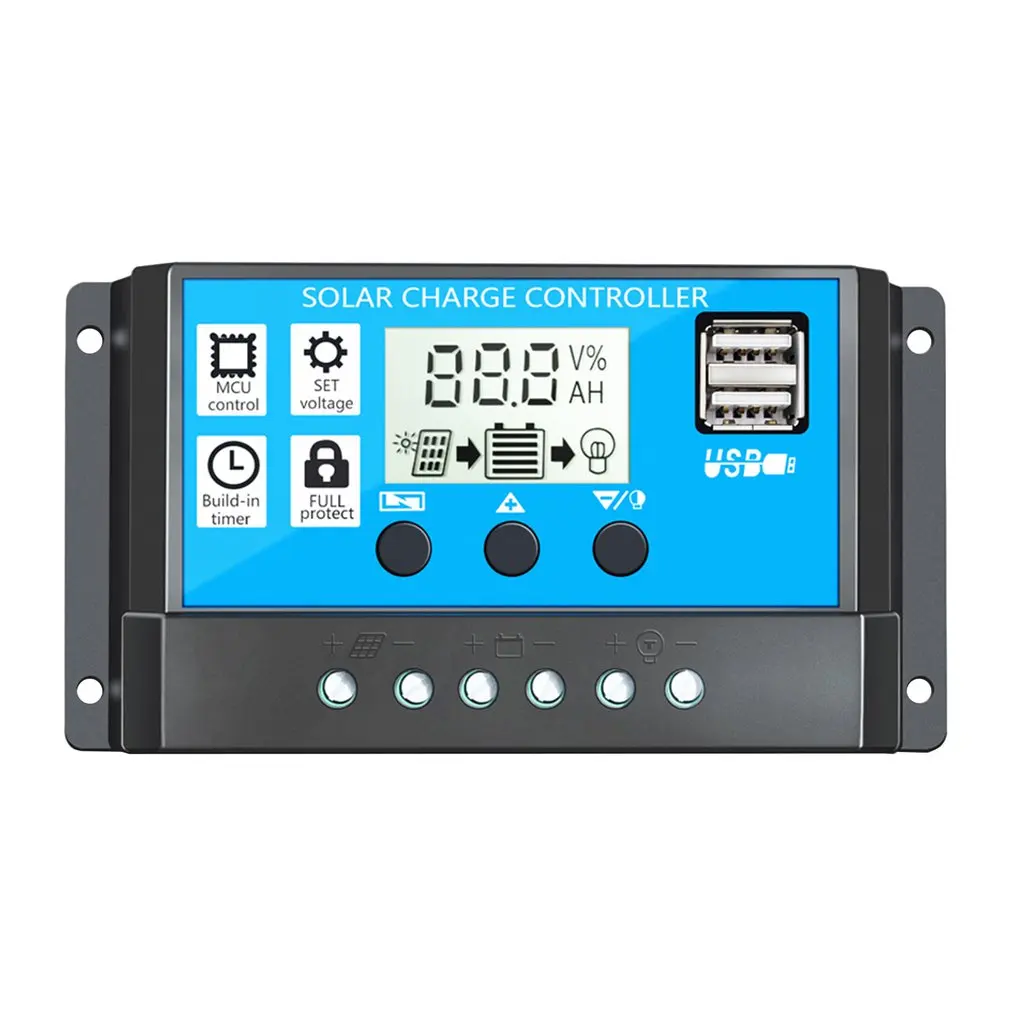 

60A/50A/40A/30A/20A/10A Auto de 12V 24V controlador de carga Solar PWM controladores LCD Dual USB salida Panel Solar regulador