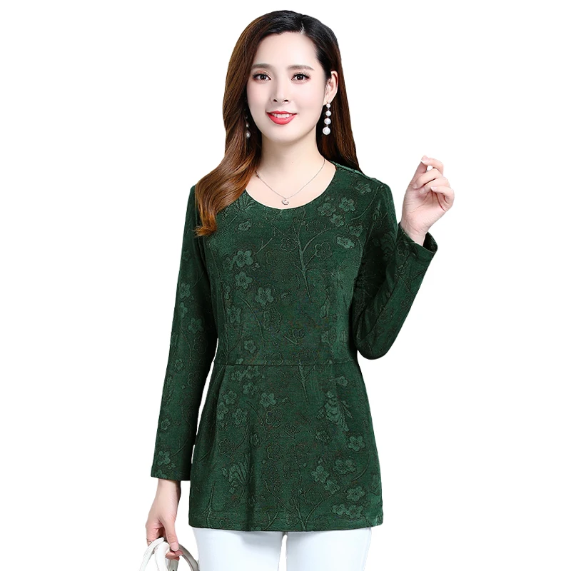 

Middle Age Mother T-Shirts Tops 2019 Spring Fall New Plus Size Women Clothing Long Sleeves Tops Casual Loose Pullover Female