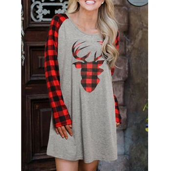 

New Christmas Sleepshirts Women Long Sleeve Christmas elk Dress Costumes Loose Xmas Nightgowns Casual Home Sleepwear Dress Femme