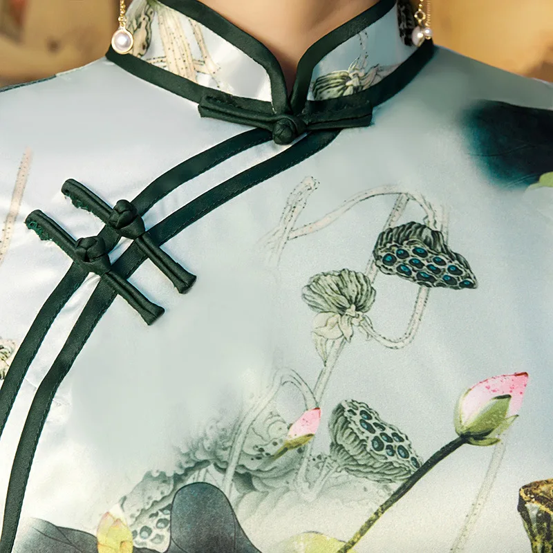 Мода печати Qipao Винтаж китайский воротник Qipao Новинка тонкий короткий рукав Улучшенный чёнсам Vestidos плюс размер S-4XL