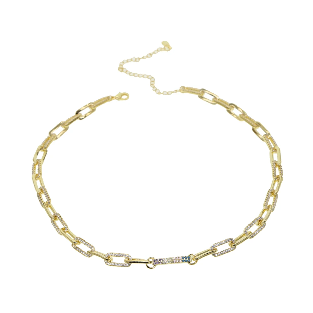 necklace 32 with 8cm Позолоченная Пастельная барная цепочка с подвеской, блестящий фианит cz, женское колье, современное тонкое ожерелье с цепочкой - Окраска металла: necklace 32 with 8cm