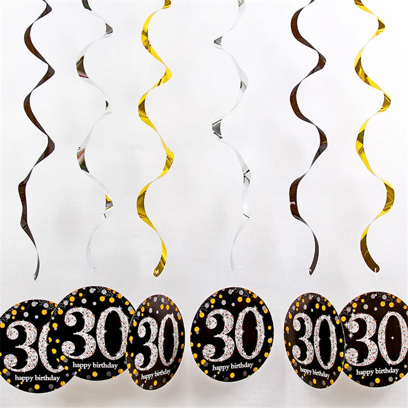 6 шт. ПВХ спираль с днем рождения Swirl 18 21 30 40 50 60 70 лет висячие украшения день рождения Декор день рождения DIY Декор