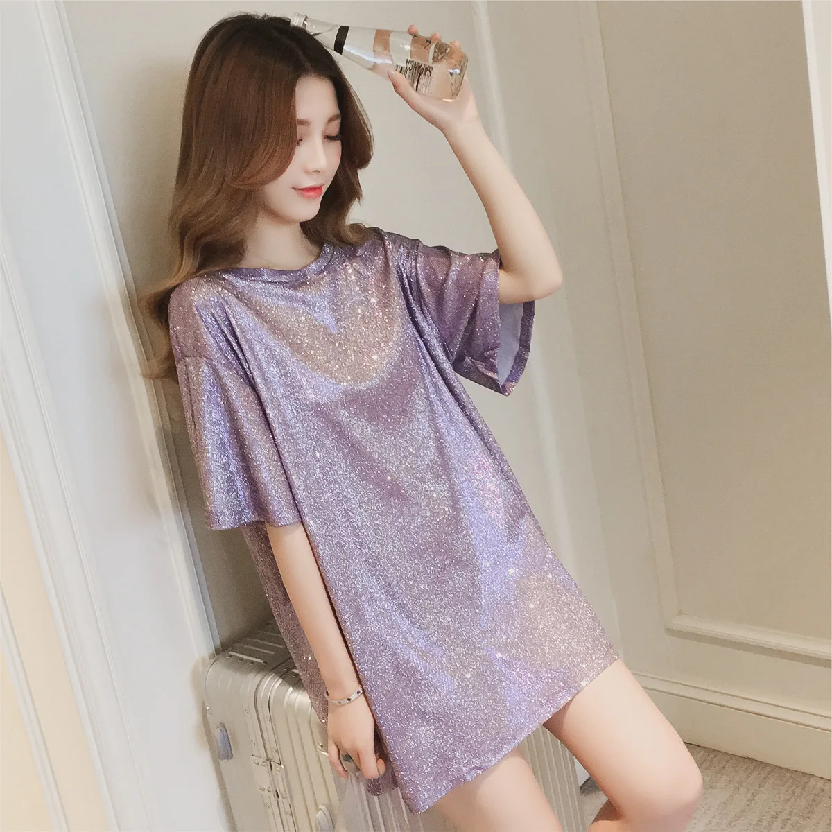 

Missing WOMEN'S T-shirt Bottom Mid-length Loose-Fit Ulzzang Short Sleeve 2019 Summer New Style Liangsi Half Sleeve Body