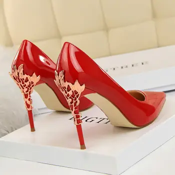 

10cm high heel women's leather shoes new silver high heels fine heel sexy pointed bridesmaid red dress bride shoes