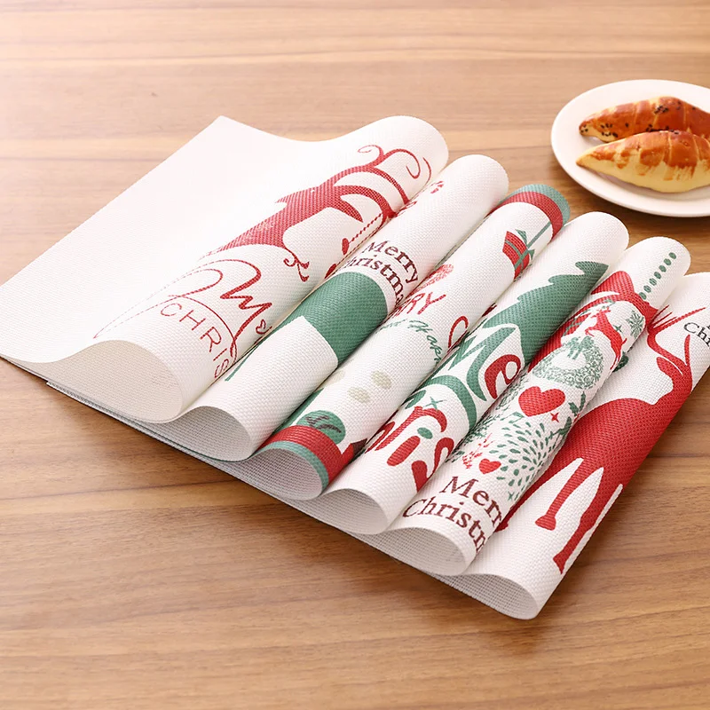 

45*30CM Christmas Decorations for Home Table Mat Santa Claus Merry Xmas Happy New Year Table Waterproof Placemat navidad 2020
