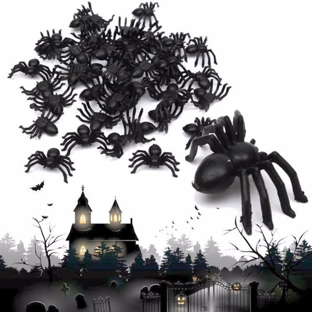 

50Pcs/Set Plastic Black Spider Trick Toy Halloween Haunted House Prop Decor Realistic Insect Model Creative Christmas Gifts