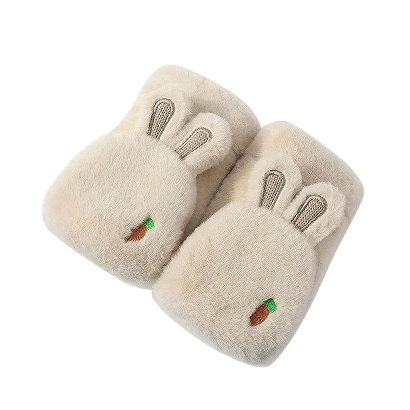 4 вида цветов мягкие плюшевые перчатки с милым кроликом для женщин и девочек-подростков зимние теплые рукавицы без пальцев женские кашемировые флисовые перчатки Guantes Luvas 910 - Цвет: BG