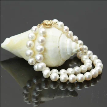 

2 ROWS AAA 8-9MM SOUTH SEA WHITE PEARL BRACELET 7.5-8" GOLD CLASP
