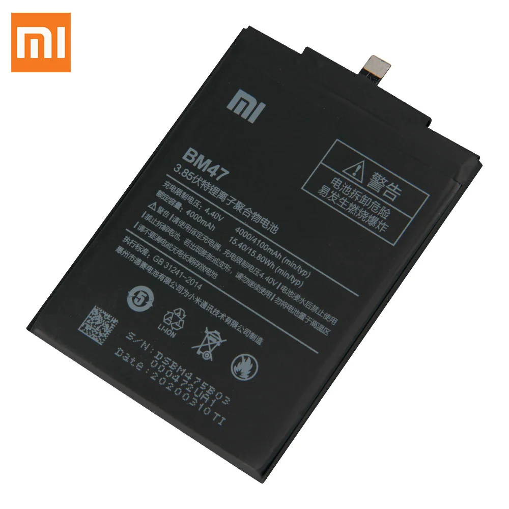 Оригинальный аккумулятор BM47 для Xiaomi Redmi 3 3S 3X 4X Redmi3 Pro Note 4 BN41 9 M9 Mi9 BM3L Mi5s Mi