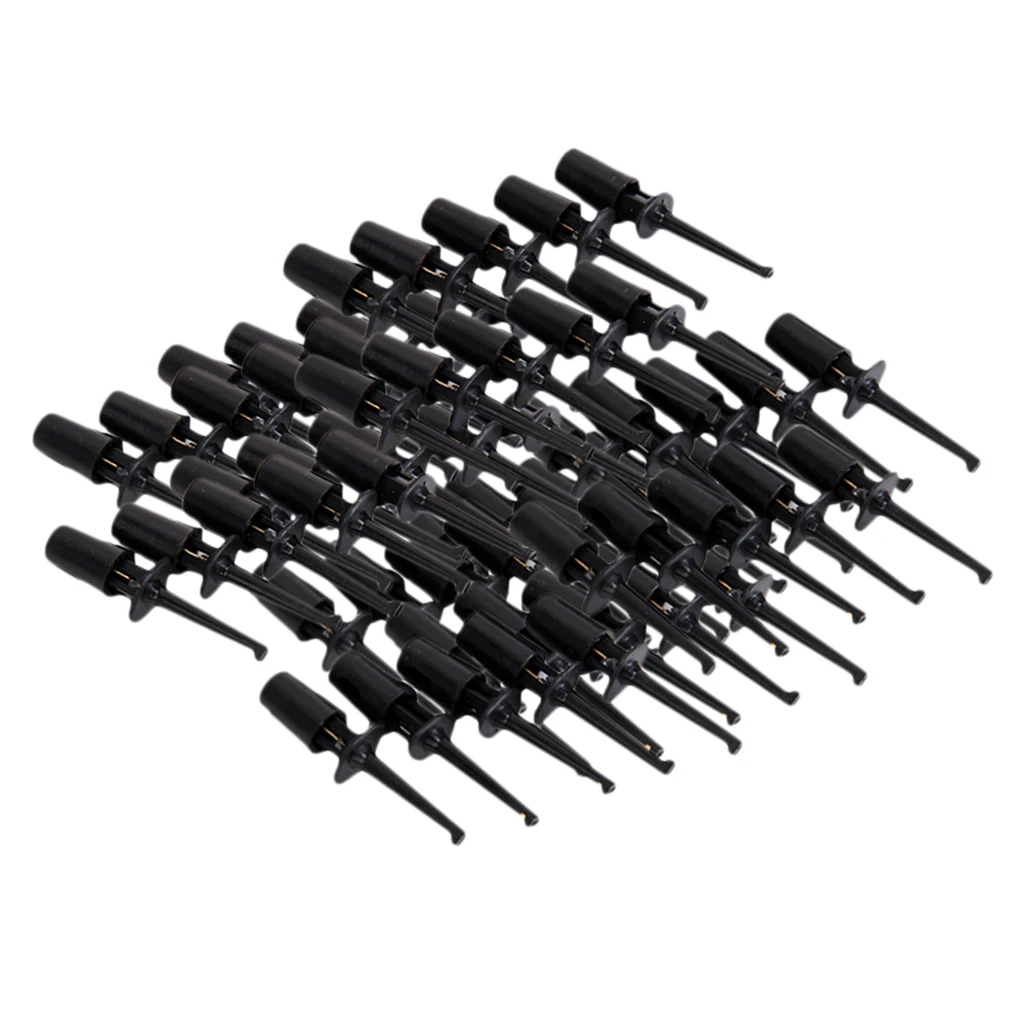 60Pcs Mini Test Hook Probe Lead Wire Cable Spring Clip Black for PCB SMD IC