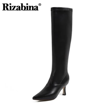 

Rizabina Women High Heel Winter Shoes Zipper Strange Heel Woman Knee Boot Pointed Toe Daily Footwear Size 34-40
