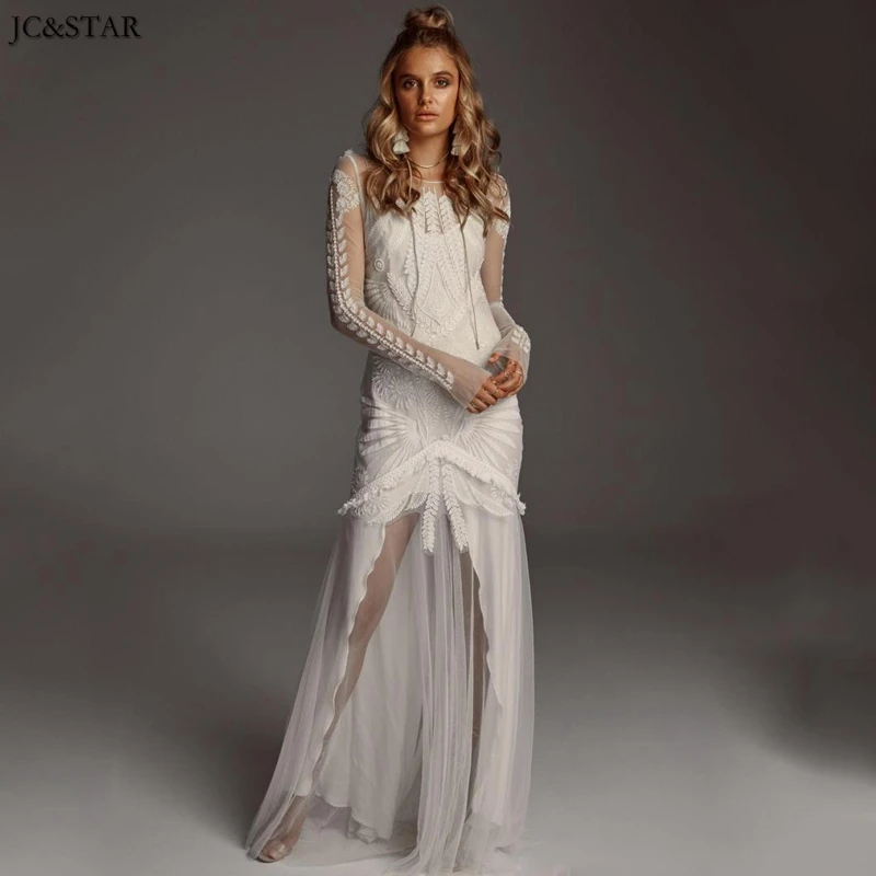 

hochzeitskleid2020 new lace embroidered long sleeve ivory champagne beach wedding dress boho custom r obe de mariage trouwjurk