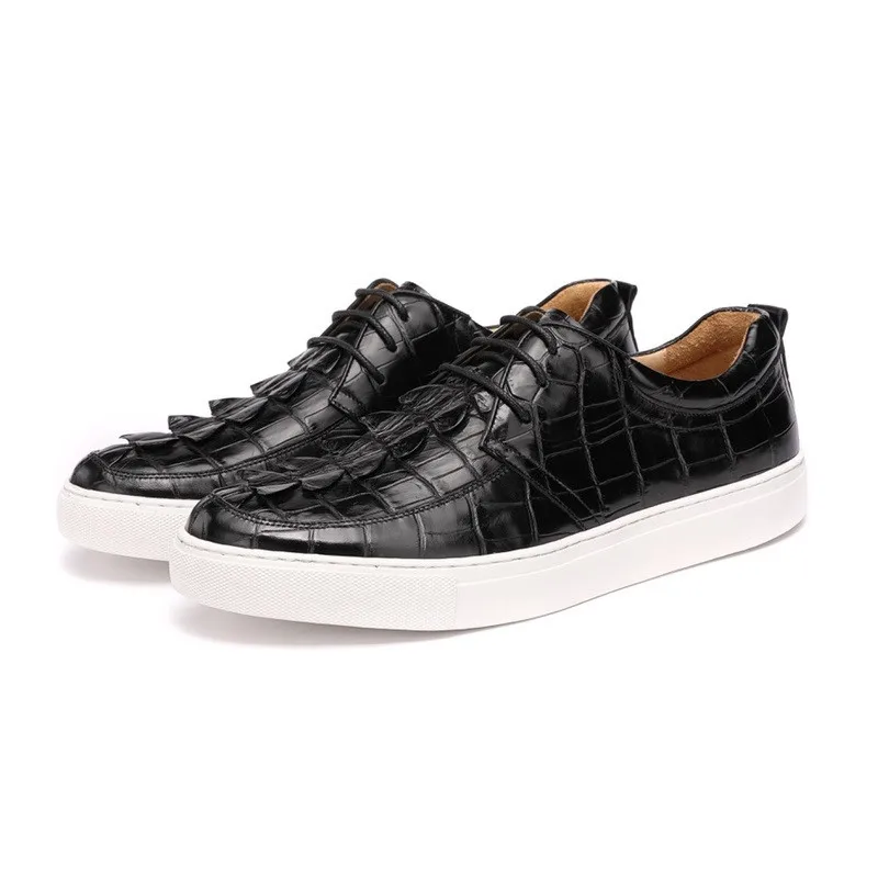 

Casual Designer Authentic Crocodile Skin Men's Brown Board Shoes Genuine Real True Alligator Leather Male Lace-up Walking Flats